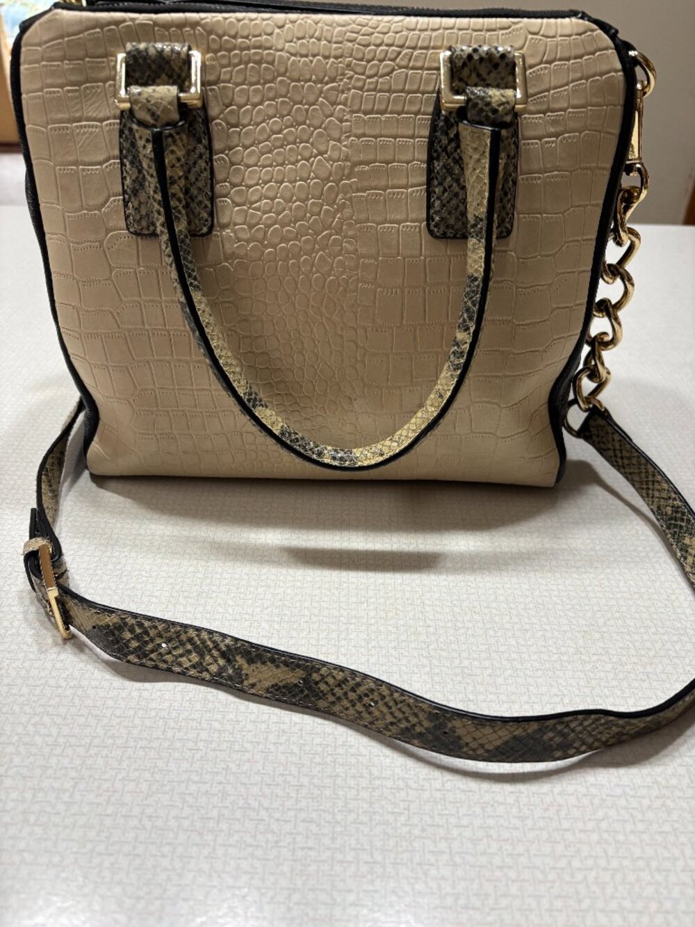 NWT Leather Marc Fisher Satchel/Crossbody in Nude Snake Design